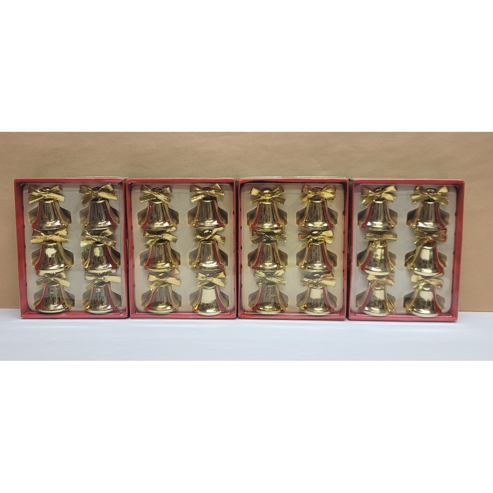 Holiday Style 24 pc. Gold Metal Christmas Bell Ornaments w/Bows Decor 1.5 Inch